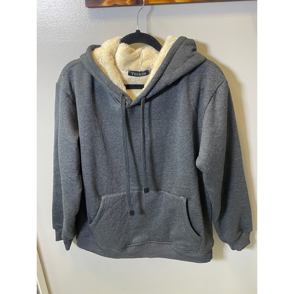 YeoKou Womens Sherpa Lined Hoodie Charcoal Gray Fleece Pullover Sweatshirt XL